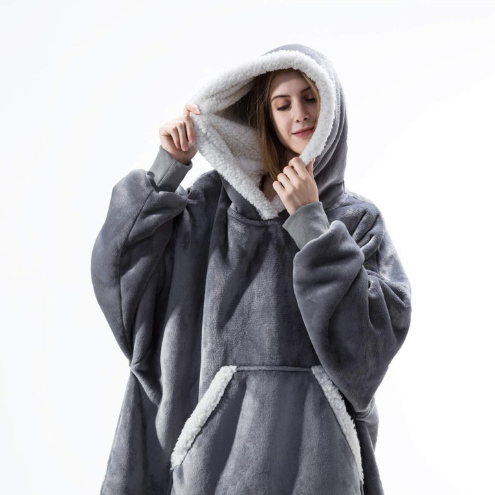 Fleece Hoodie Blanket with Big Hood and Pockets – One Size