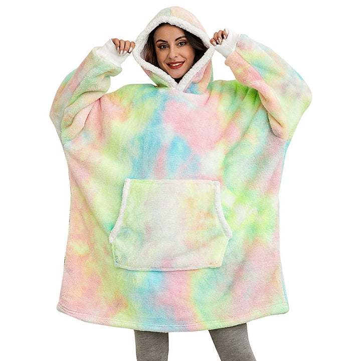 Fleece Hoodie Blanket with Big Hood and Pockets – One Size
