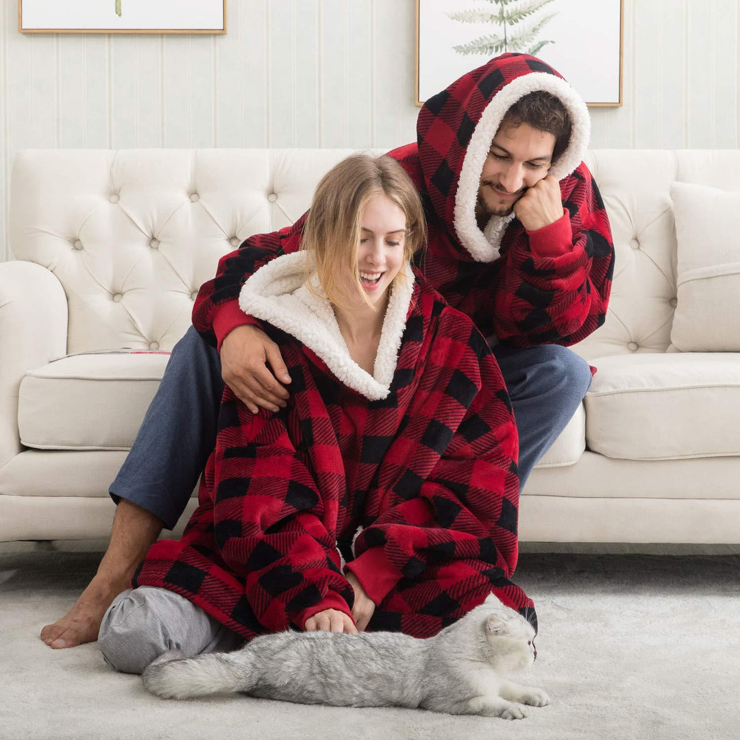 Fleece Hoodie Blanket with Big Hood and Pockets – One Size