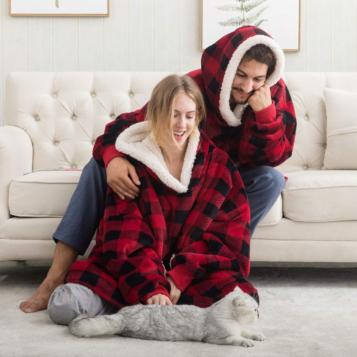 Fleece Hoodie Blanket with Big Hood and Pockets – One Size