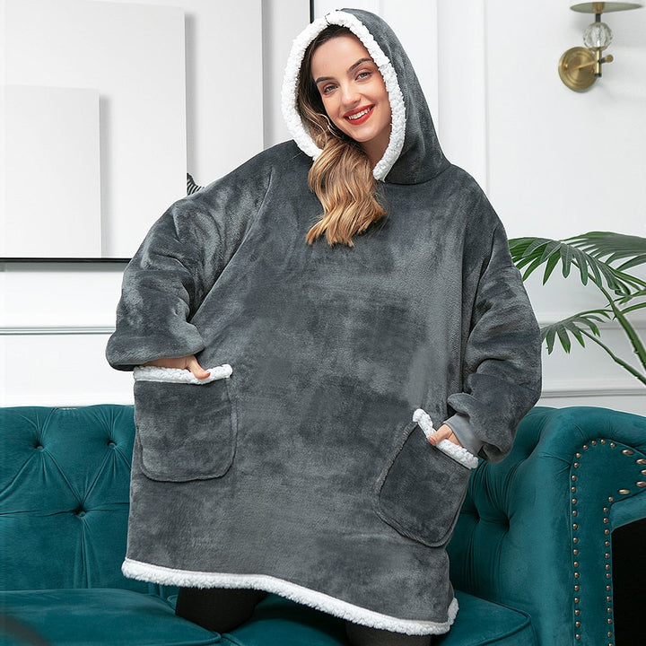 Fleece Hoodie Blanket with Big Hood and Pockets – One Size