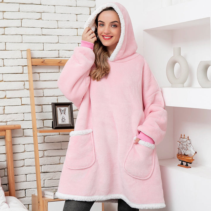Fleece Hoodie Blanket with Big Hood and Pockets – One Size