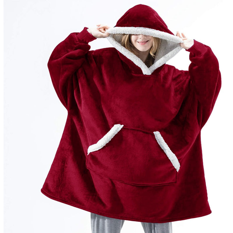Fleece Hoodie Blanket with Big Hood and Pockets – One Size