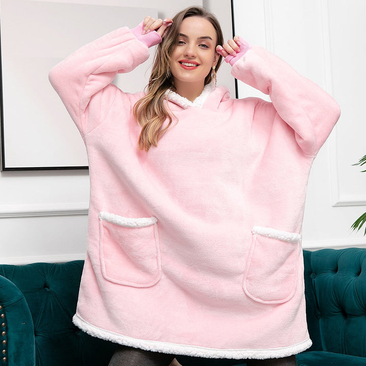 Fleece Hoodie Blanket with Big Hood and Pockets – One Size