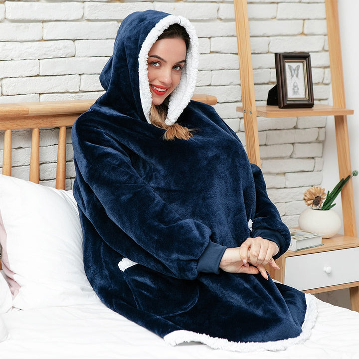 Fleece Hoodie Blanket with Big Hood and Pockets – One Size