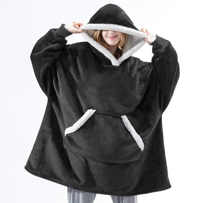 Fleece Hoodie Blanket with Big Hood and Pockets – One Size