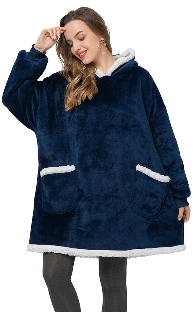 Fleece Hoodie Blanket with Big Hood and Pockets – One Size