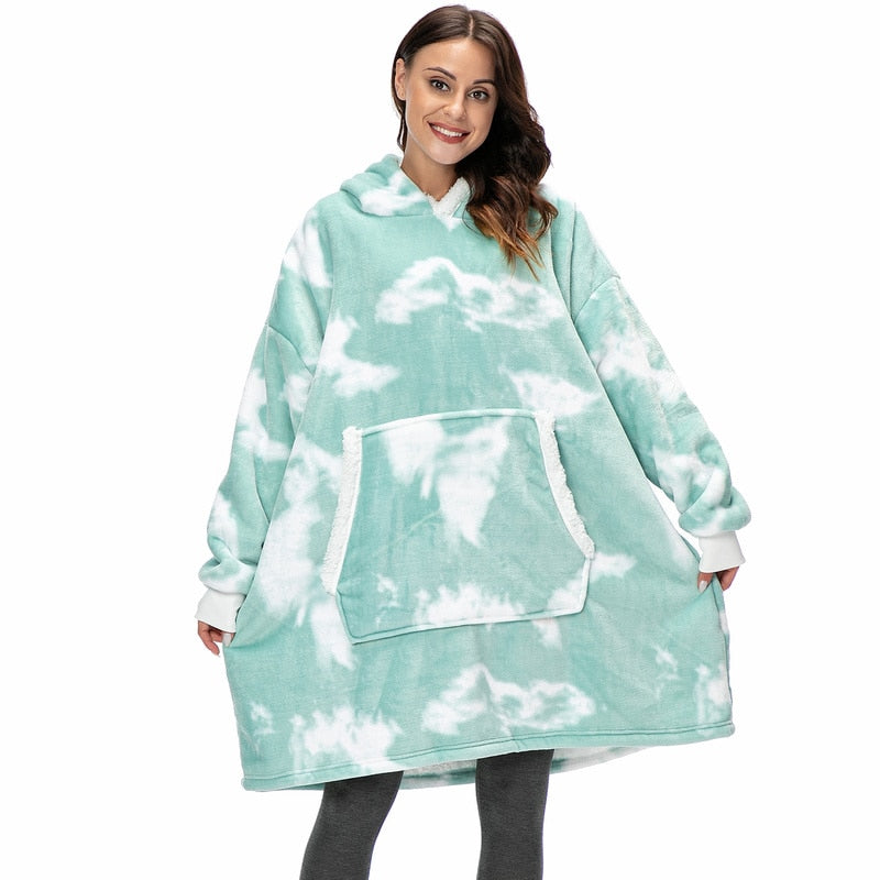 Fleece Hoodie Blanket with Big Hood and Pockets – One Size