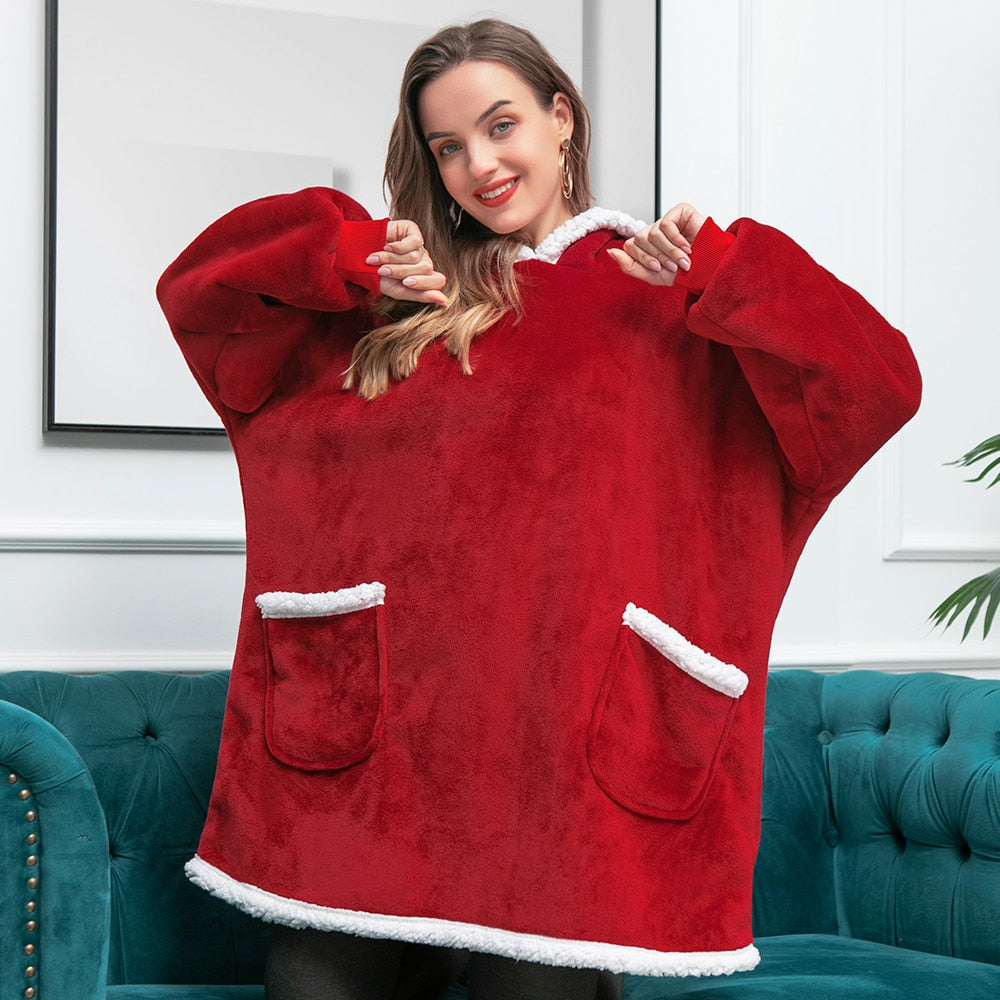 Fleece Hoodie Blanket with Big Hood and Pockets – One Size