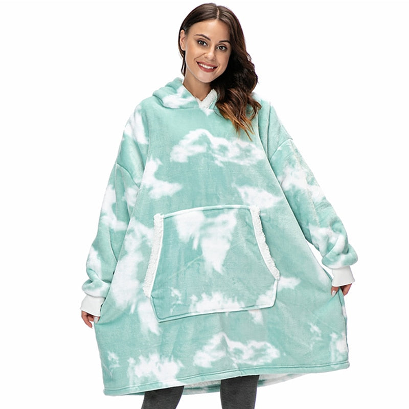 Fleece Hoodie Blanket with Big Hood and Pockets – One Size