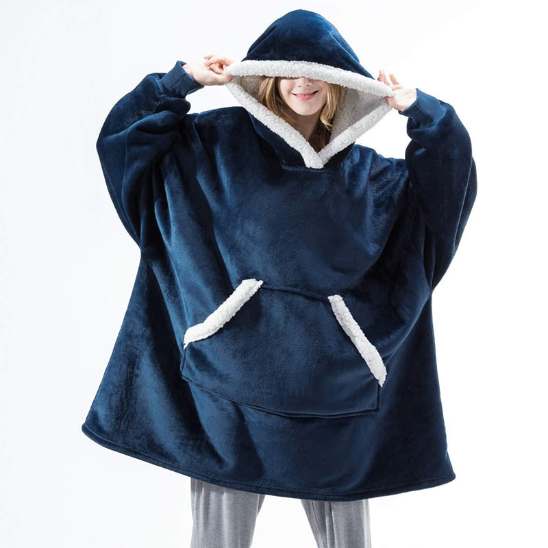 Fleece Hoodie Blanket with Big Hood and Pockets – One Size