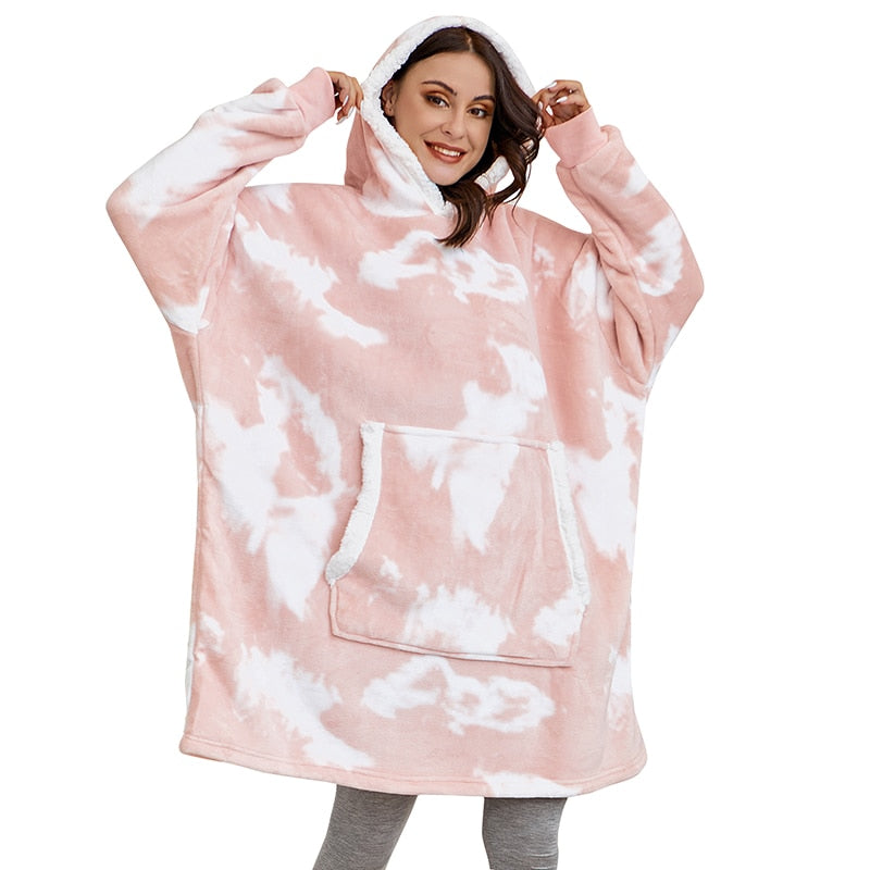 Fleece Hoodie Blanket with Big Hood and Pockets – One Size