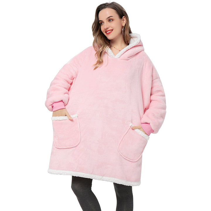 Fleece Hoodie Blanket with Big Hood and Pockets – One Size