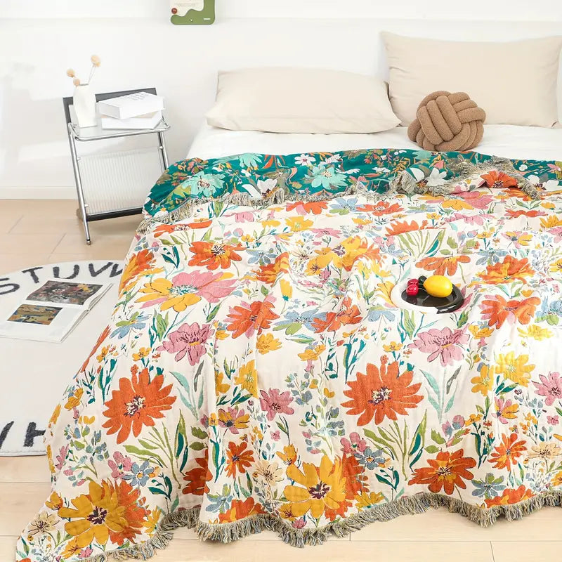 Jacquard Wildflower Cotton Blanket for Every Season