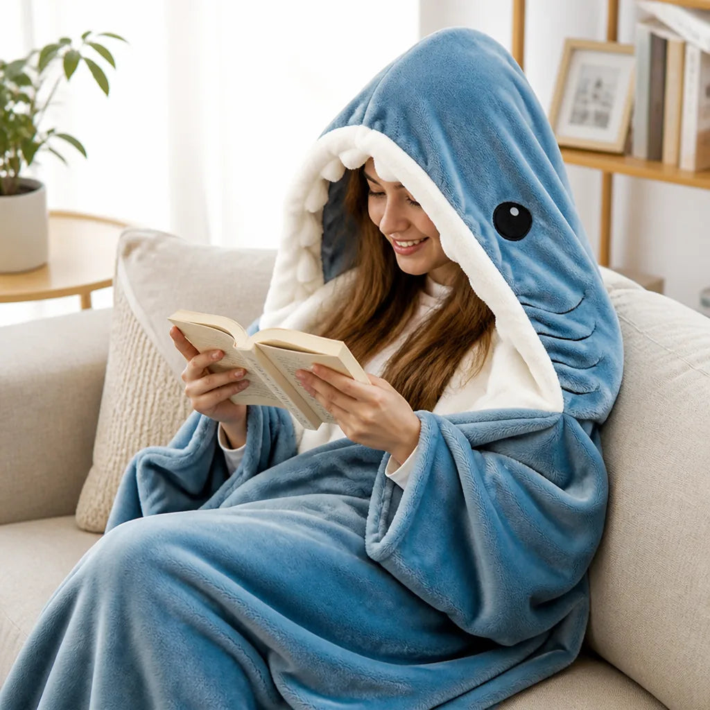 Shark Hooded Wearable Blanket in Ultra-Soft Lightweight Fleece