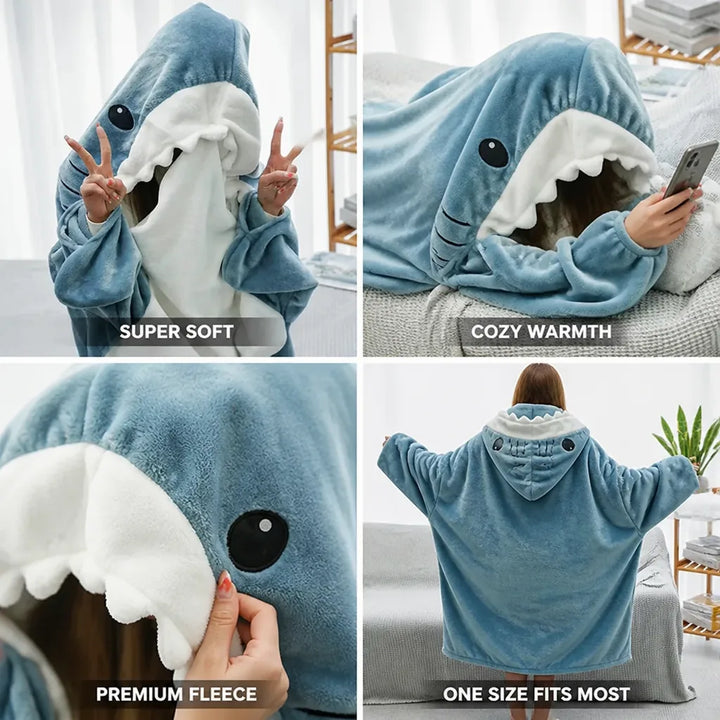 Shark Hooded Wearable Blanket in Ultra-Soft Lightweight Fleece