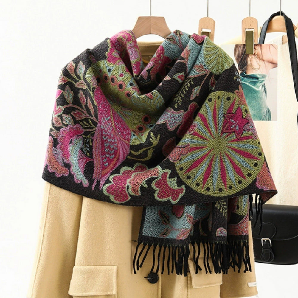 Ethnic Pattern Pashmina Shawl – Soft Oversized Wrap for Women