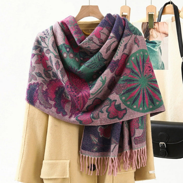 Ethnic Pattern Pashmina Shawl – Soft Oversized Wrap for Women
