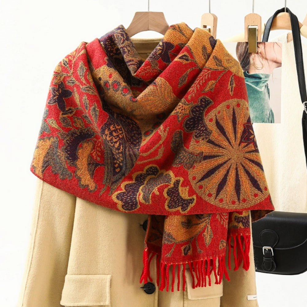Ethnic Pattern Pashmina Shawl – Soft Oversized Wrap for Women
