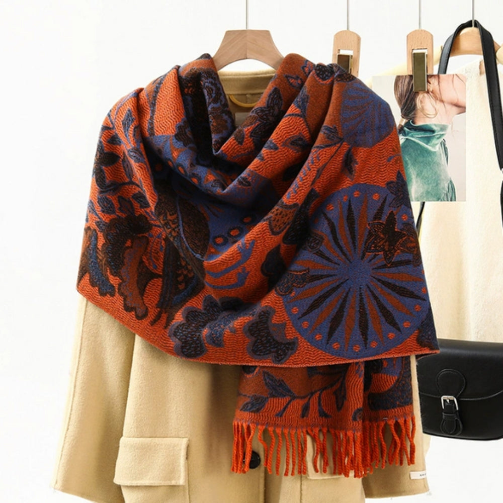 Ethnic Pattern Pashmina Shawl – Soft Oversized Wrap for Women