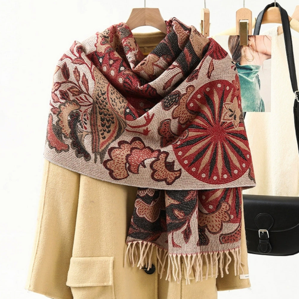 Ethnic Pattern Pashmina Shawl – Soft Oversized Wrap for Women