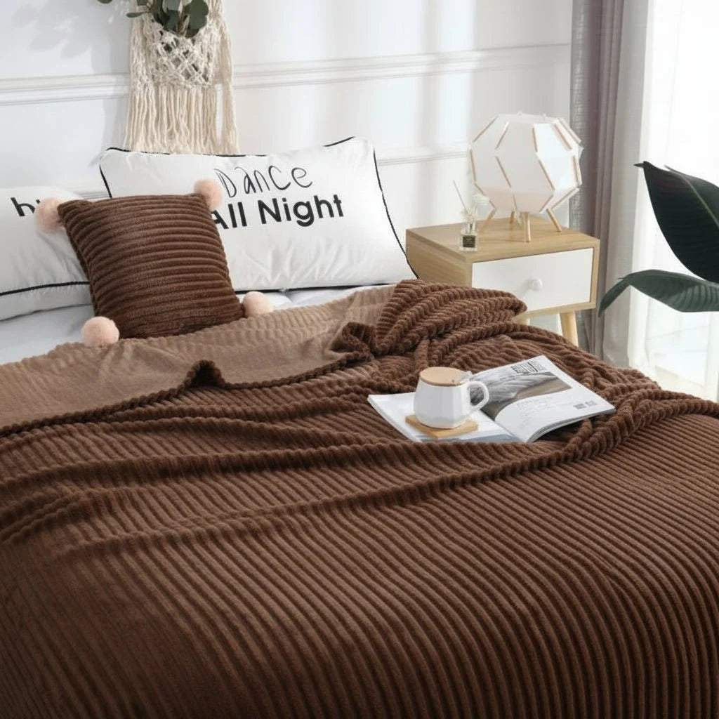 Wide Stripe Flannel Fleece Blanket, Ultra-Soft and Warm