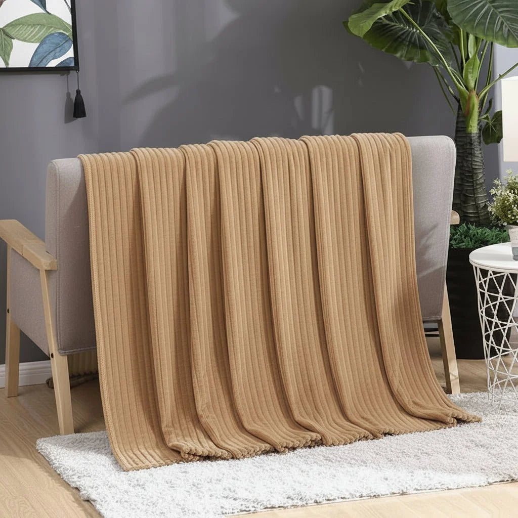 Wide Stripe Flannel Fleece Blanket, Ultra-Soft and Warm