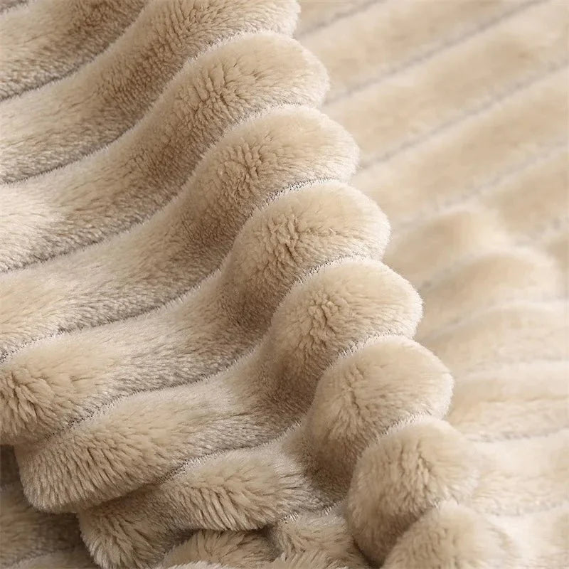 Wide Stripe Flannel Fleece Blanket, Ultra-Soft and Warm