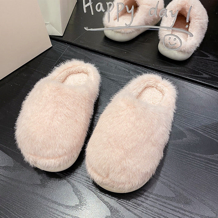 Faux Fur Fluffy Slippers with Cushioned Insole and Grip Sole