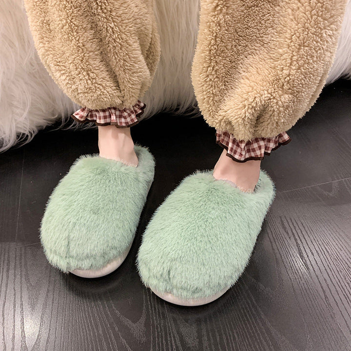 Faux Fur Fluffy Slippers with Cushioned Insole and Grip Sole