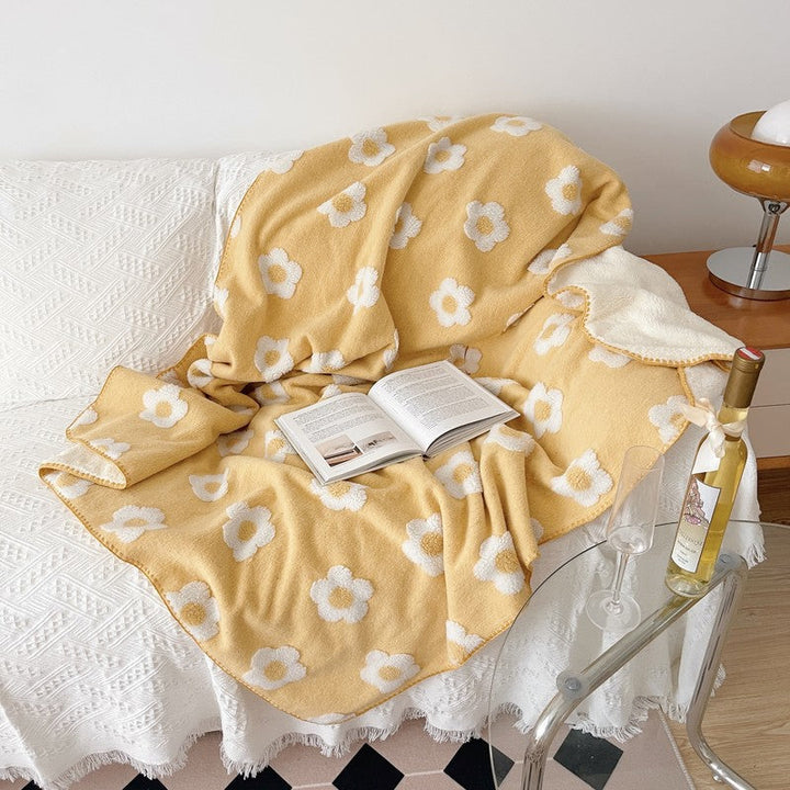 Unisex Cozy Cotton Blanket with Playful Flower Pattern