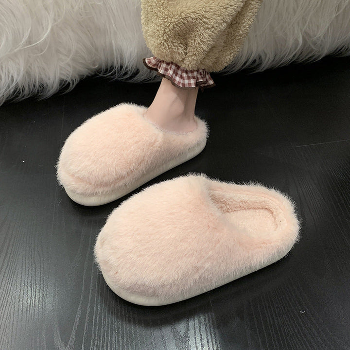 Faux Fur Fluffy Slippers with Cushioned Insole and Grip Sole