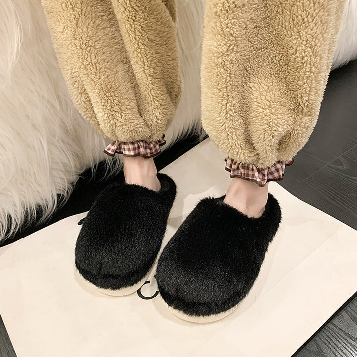 Faux Fur Fluffy Slippers with Cushioned Insole and Grip Sole