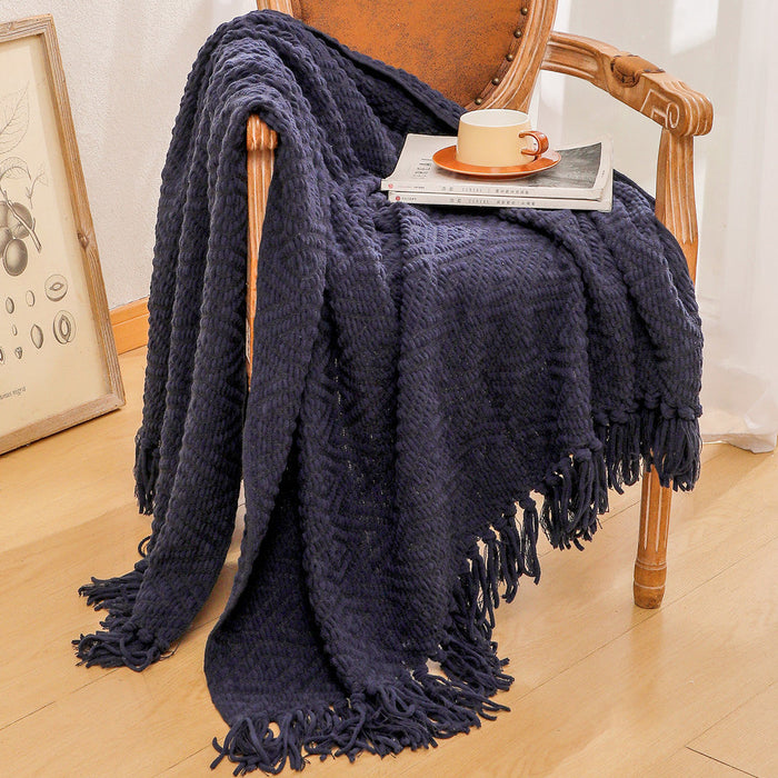 Plushley™ Handwoven Textured Throw Blanket with Fringed Edges