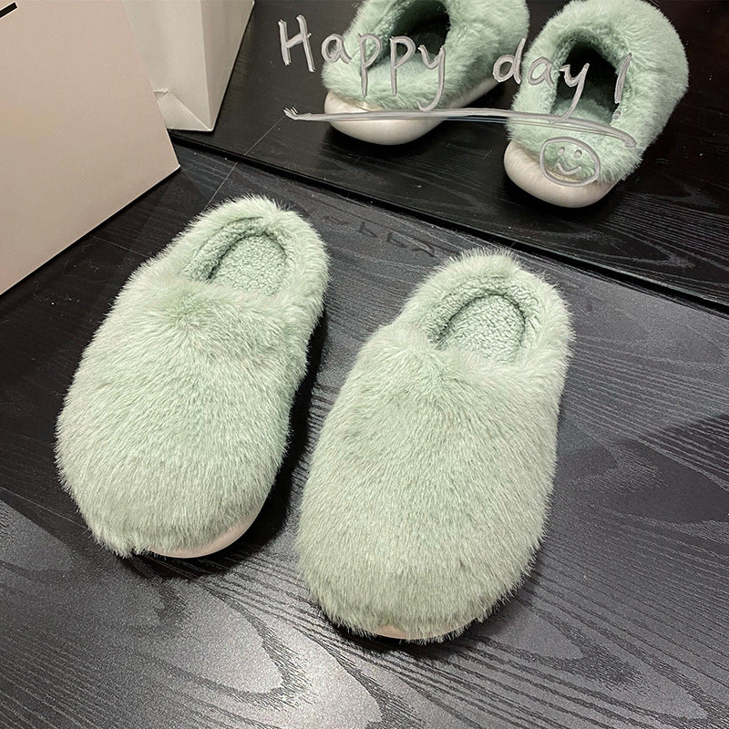 Faux Fur Fluffy Slippers with Cushioned Insole and Grip Sole