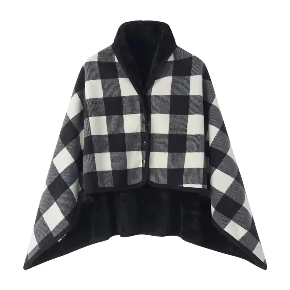 Wearable Plaid Blanket with Snaps – Poncho, Cape or Wrap