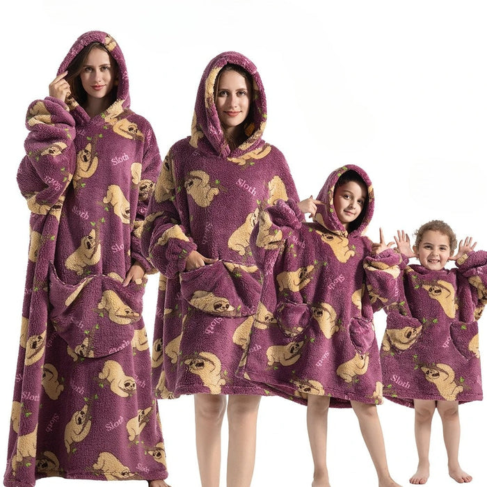 Plushley™ Oversized Hoodie Blanket with Pumpkin Print, Fleece and Flannel