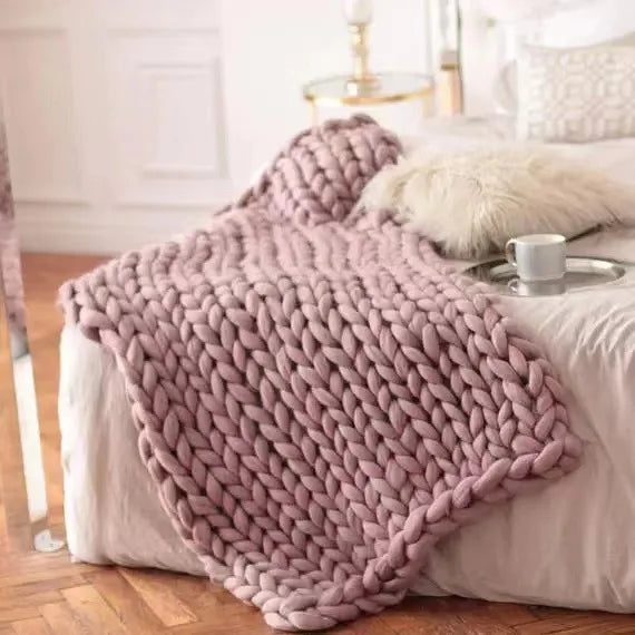 Plushley™ Chunky Knit Wool Throw for a Cozy Couch and Bed