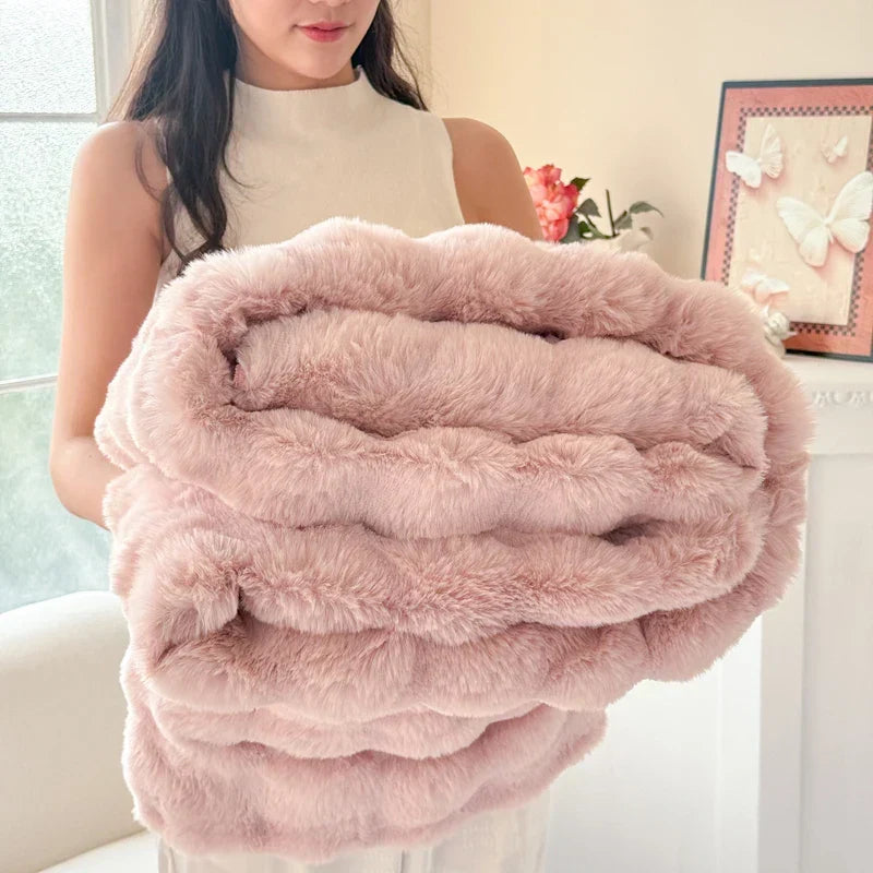 CosyLuxe Plush Blanket Double Layer Extra Thick Soft Rabbit Fur Imitation Easy Care