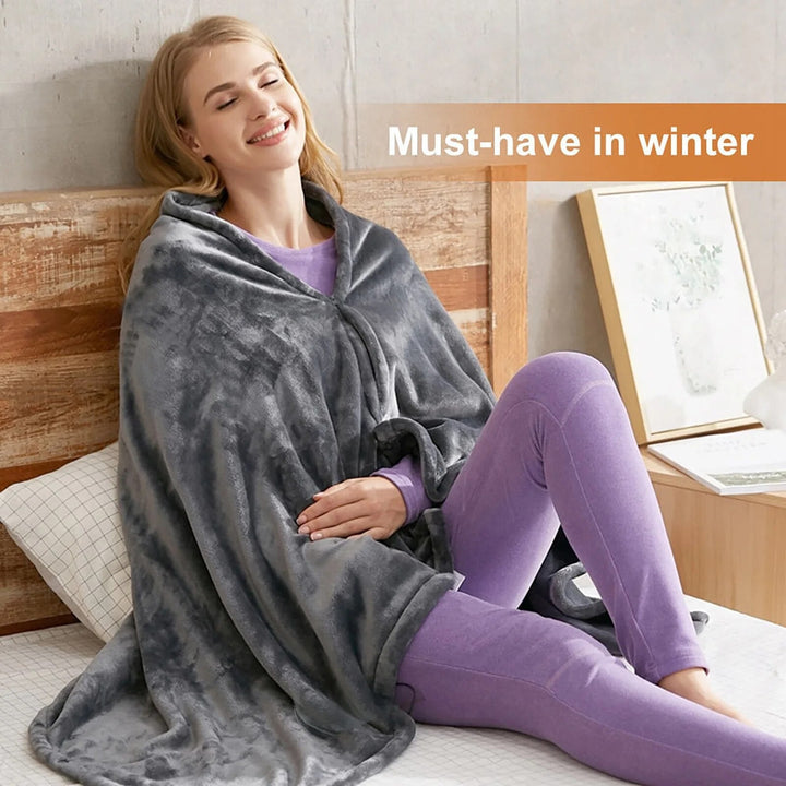Plushley™ Wearable Heated Fleece Blanket with USB Heat Control