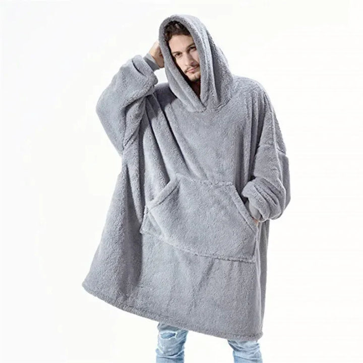 Oversized Flannel Blanket Hoodie with Long Sleeves, Unisex