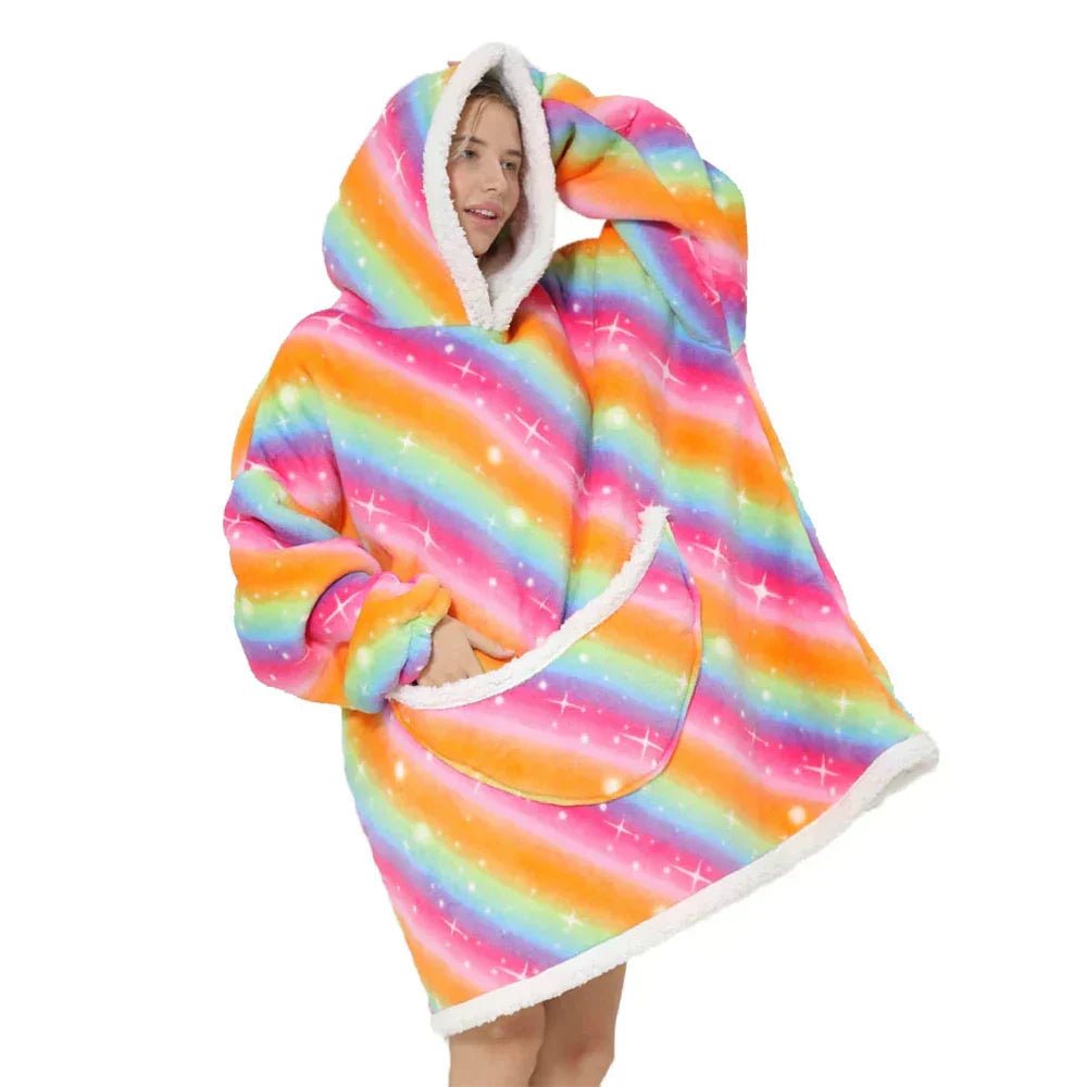 Oversized Fleece Blanket Hoodie with Hood and Big Pockets