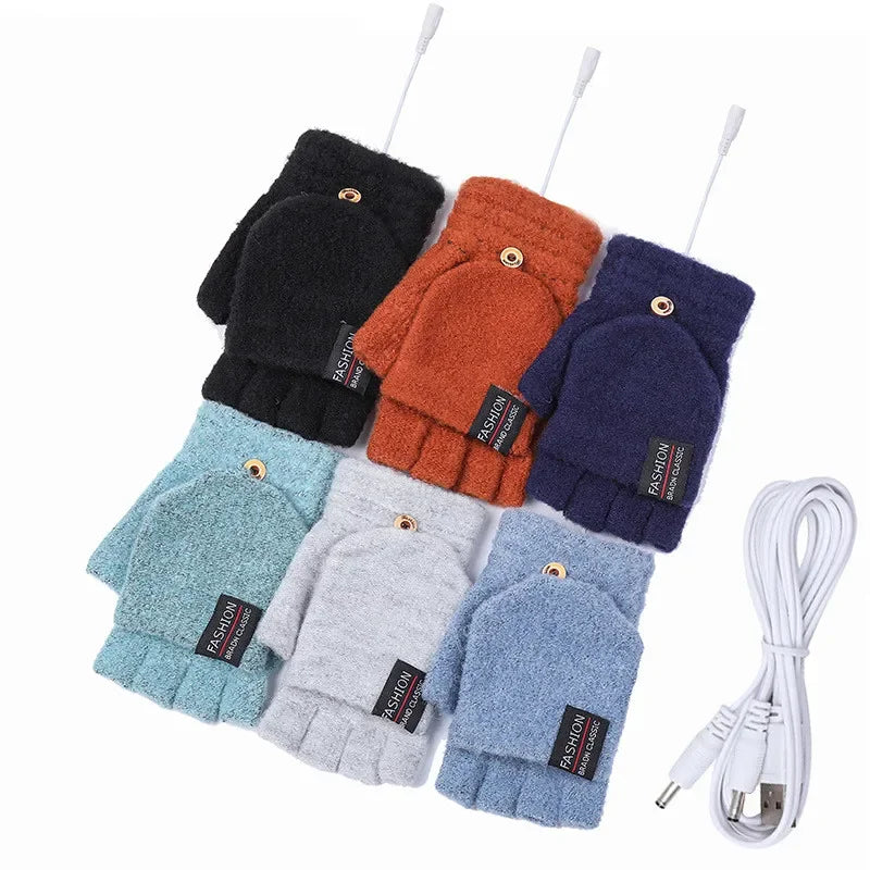Plushley™ USB Rechargeable Heated Knit Gloves with 3 Heat Settings