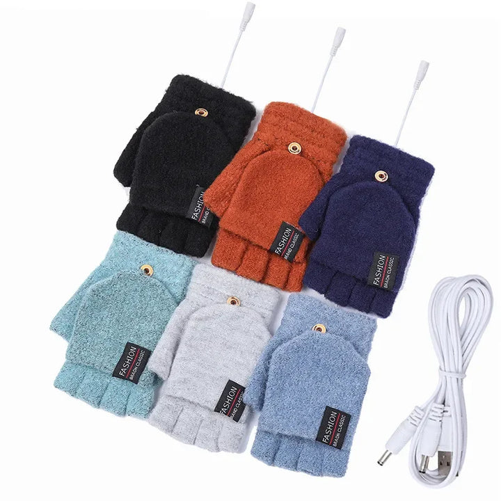 Plushley™ USB Rechargeable Heated Knit Gloves with 3 Heat Settings