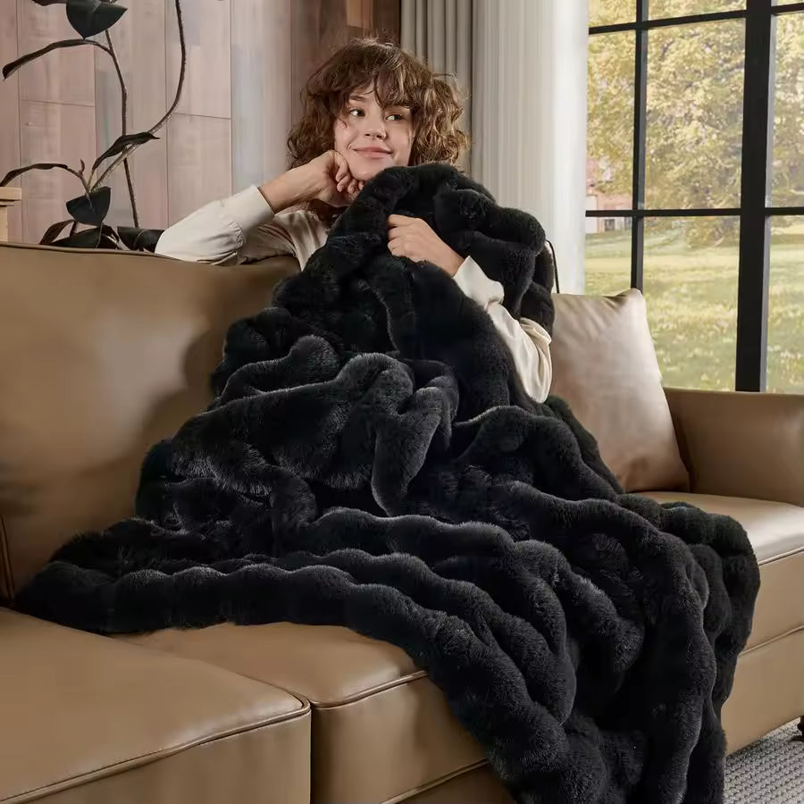Ultra-Soft Faux Fur Blanket, Thick and Velvety for Cold Days