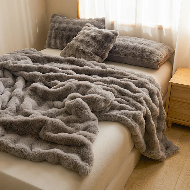 Ultra-Soft Faux Fur Blanket, Thick and Velvety for Cold Days