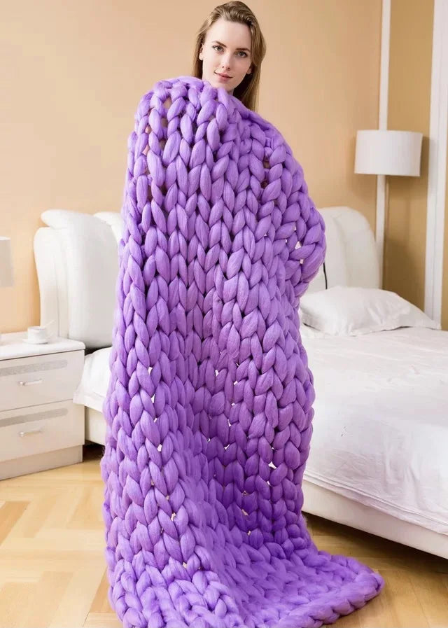 Plushley™ Chunky Knit Wool Throw for a Cozy Couch and Bed