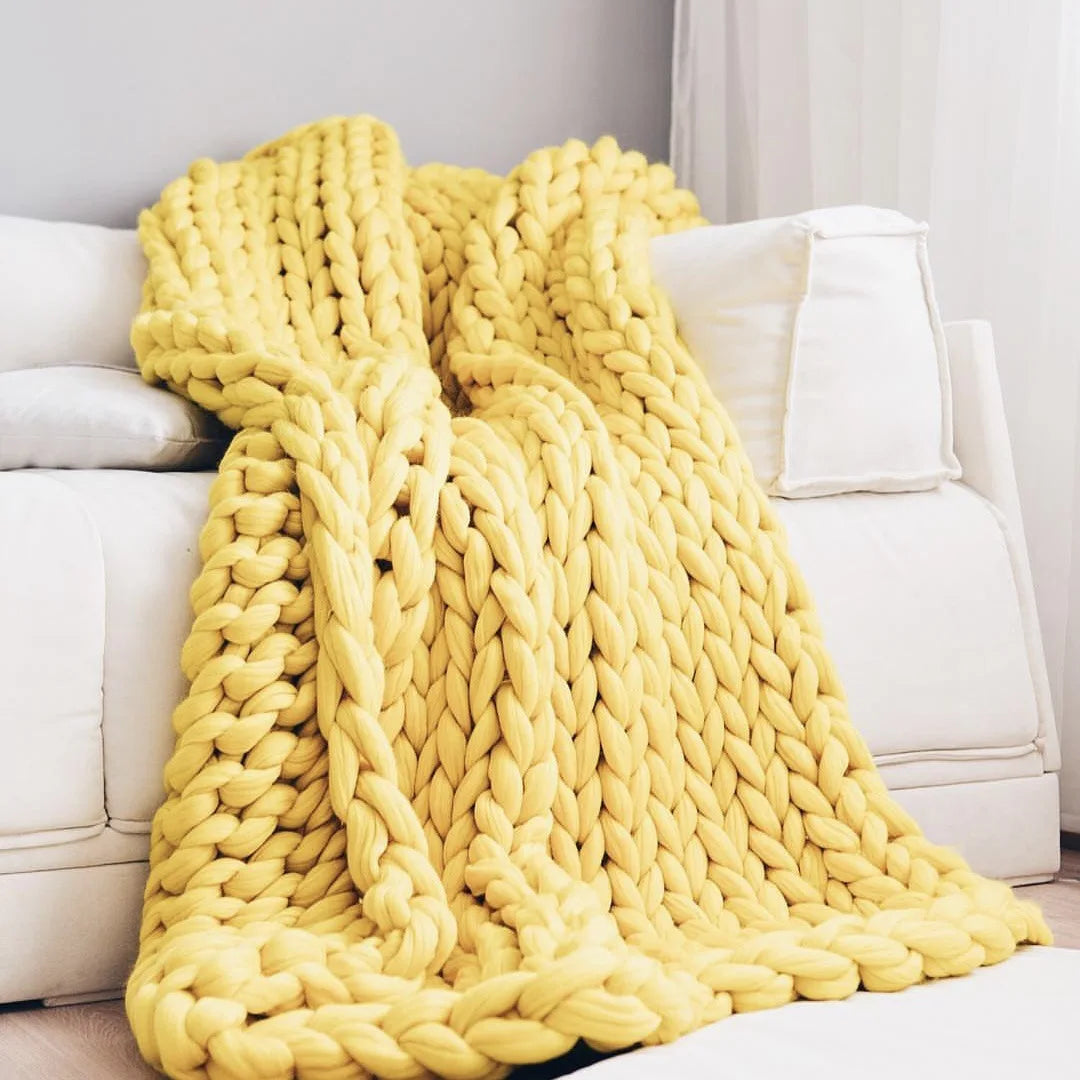 Plushley™ Chunky Knit Wool Throw for a Cozy Couch and Bed