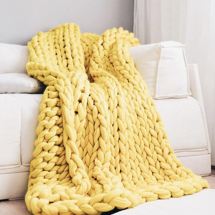 Plushley™ Chunky Knit Wool Throw for a Cozy Couch and Bed