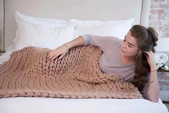 Plushley™ Chunky Knit Wool Throw for a Cozy Couch and Bed